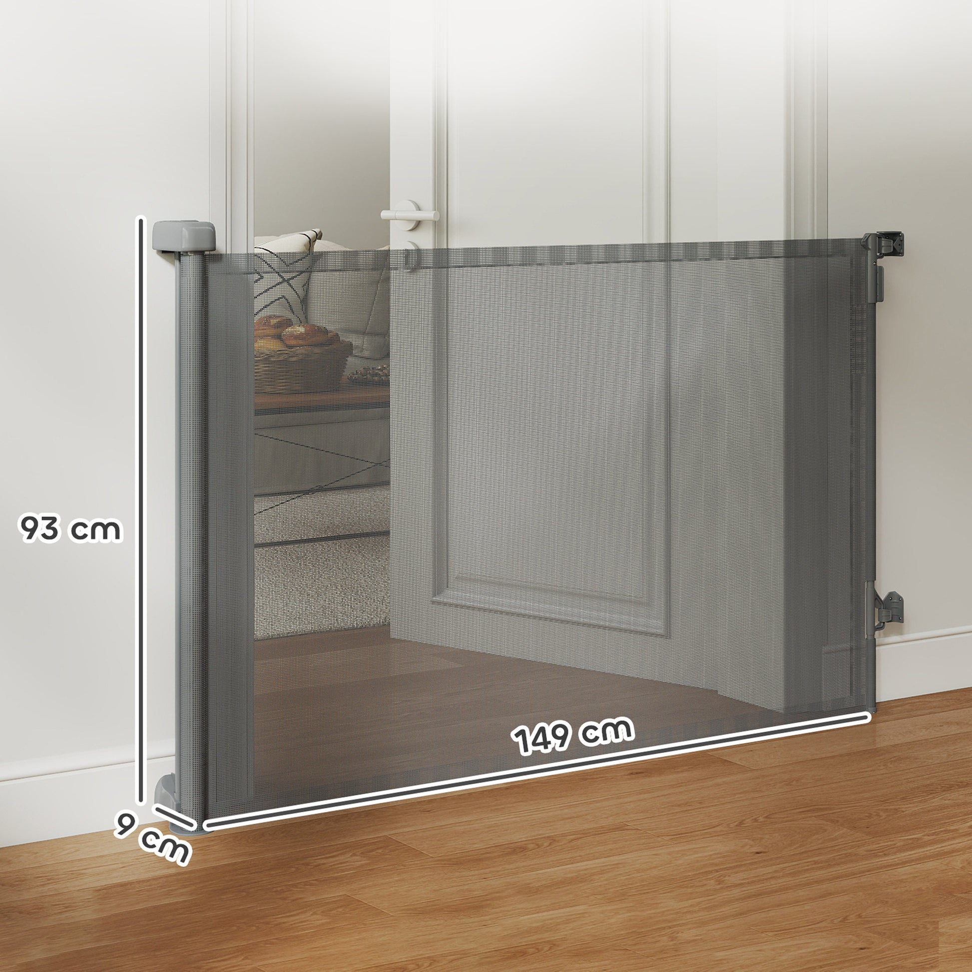 Pawhut Barrera De Seguridad Para Perros Retráctil Extensible Hasta 140 Cm Gris_2