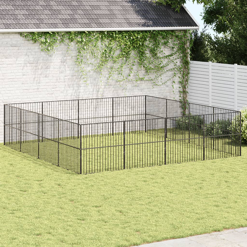 Corralito Para Perros Con 16 Paneles Acero Galvanizado Negro_1