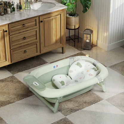 Aiyaplay Bañera Plegable Bebé Con Cojín De Baño Soporte Antideslizante Verde_1