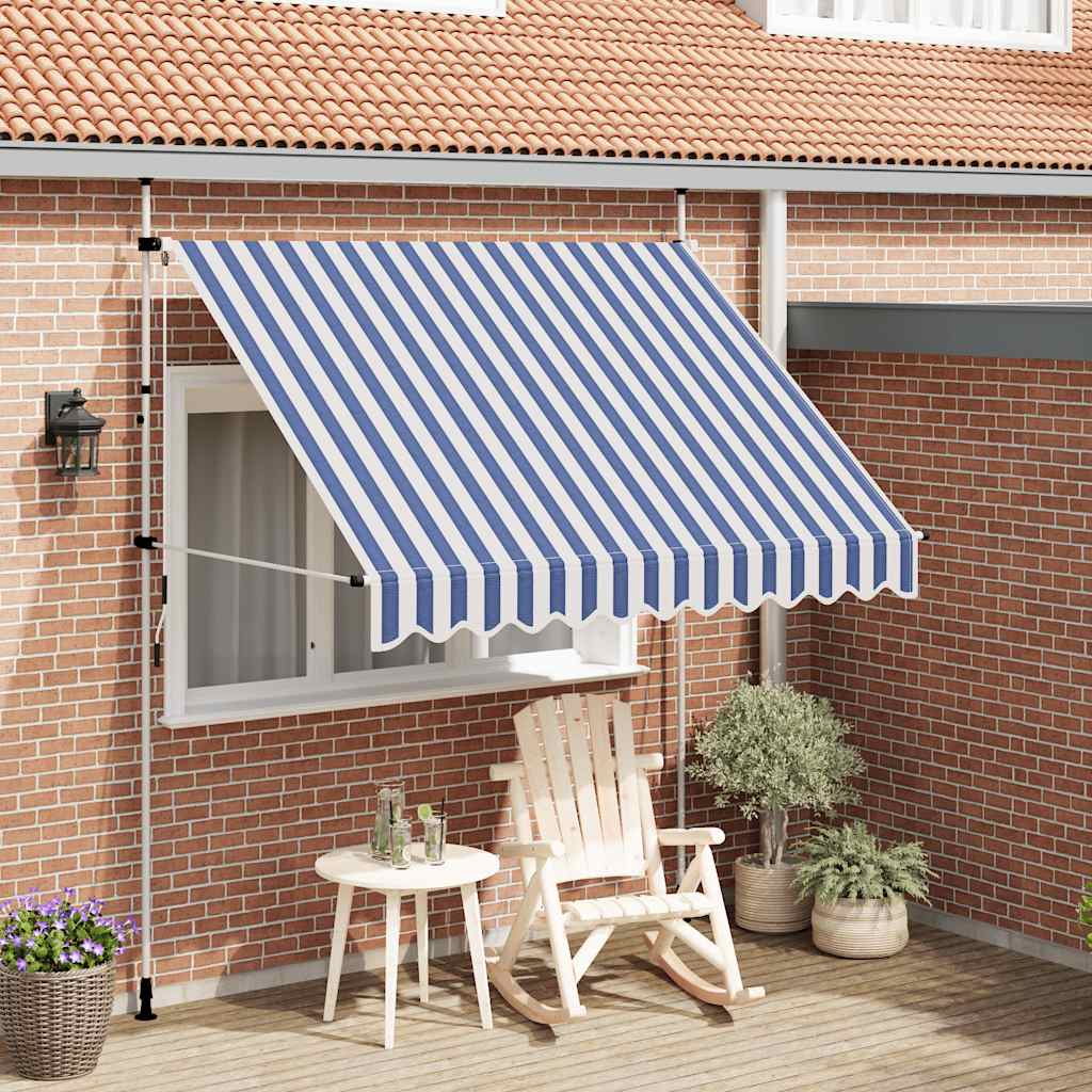 Toldo Manual Retráctil Azul Y Blanco A Rayas 250 Cm_1