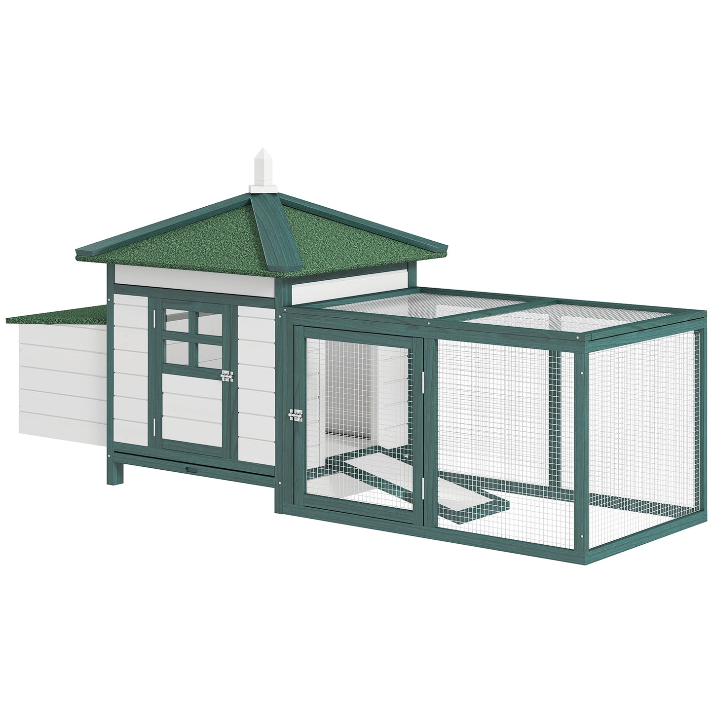 Pawhut Gallinero De Madera Con Caja Nido Espacio Para Correr 196x76x97cm Verde_0
