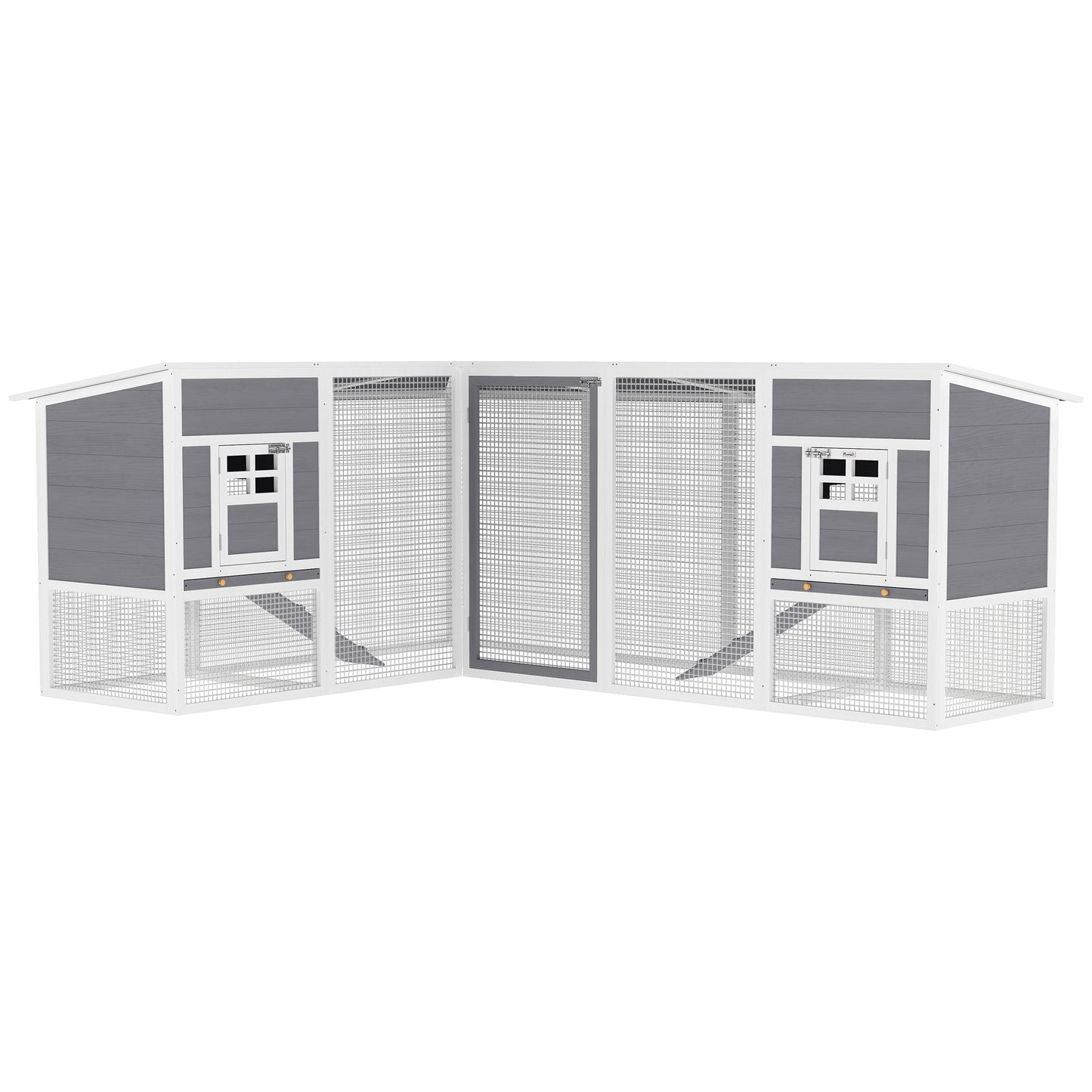 Pawhut Gallinero De Madera Grande Exterior En L Para Esquina 251x192x103 Cm Gris_0