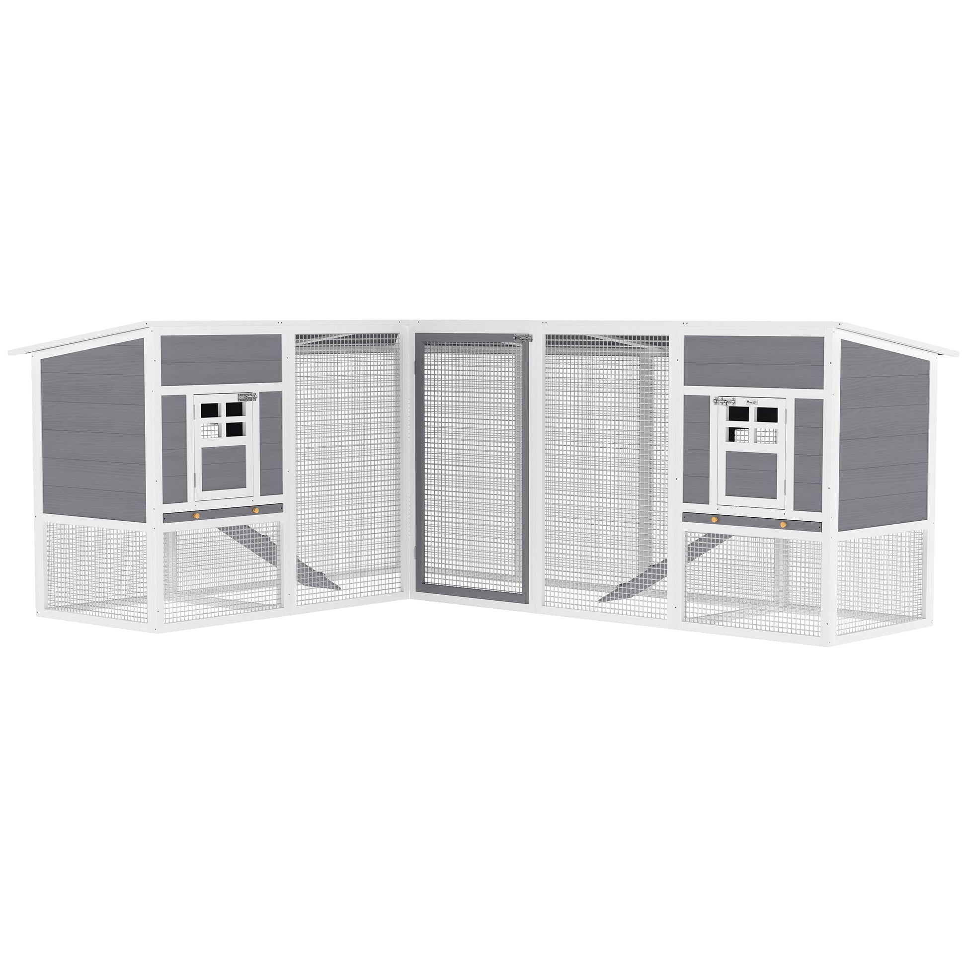 Pawhut Gallinero De Madera Grande Exterior En L Para Esquina 251x192x103 Cm Gris_0