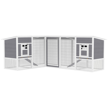 Pawhut Gallinero De Madera Grande Exterior En L Para Esquina 251x192x103 Cm Gris_0