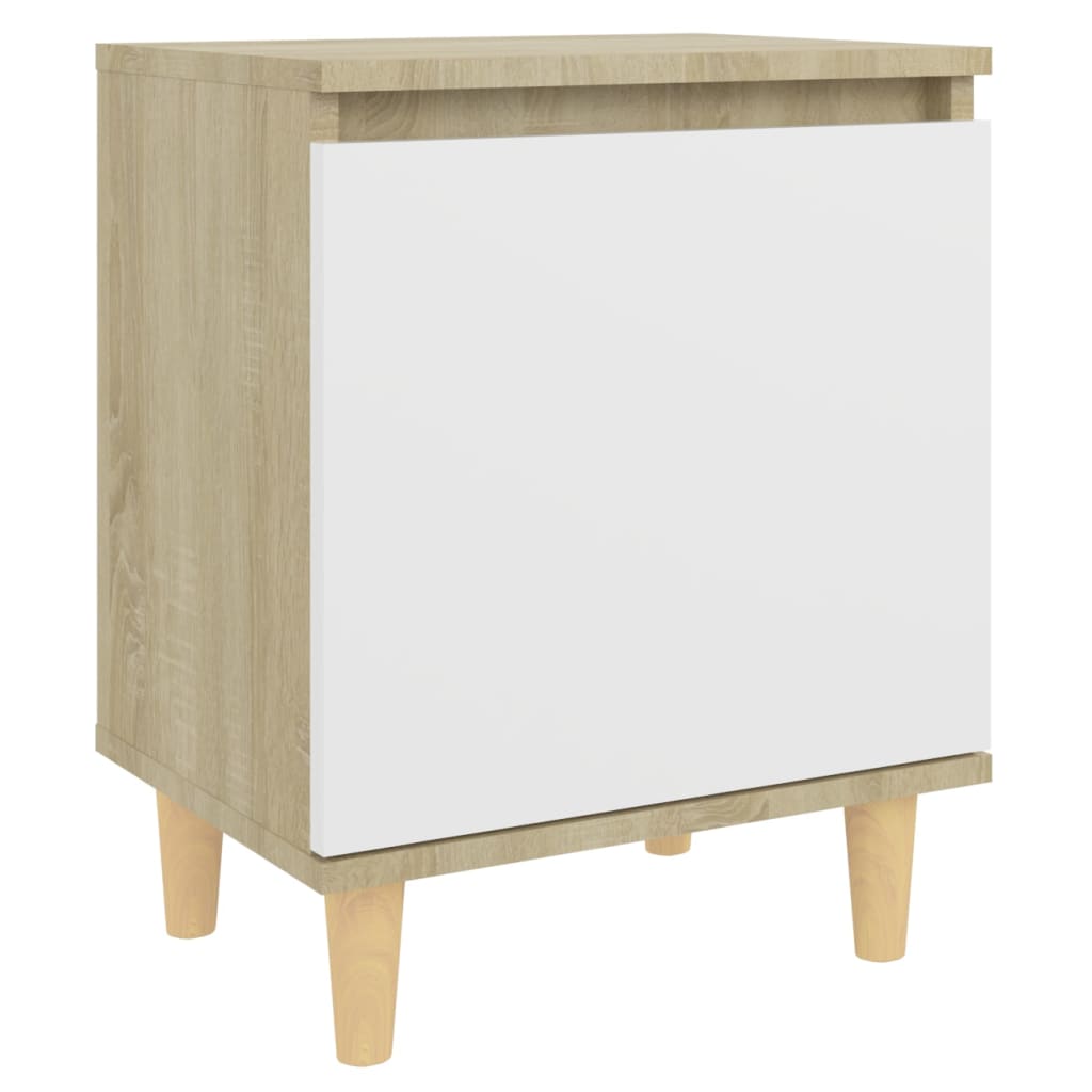 Mesita Noche Con Patas Madera Pino Blanco Y Sonoma 40x30x50 Cm_0