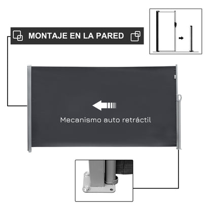 Outsunny Toldo Lateral Retráctil 300x180 Cm Pantalla Enrollable Para Jardín Gris_3