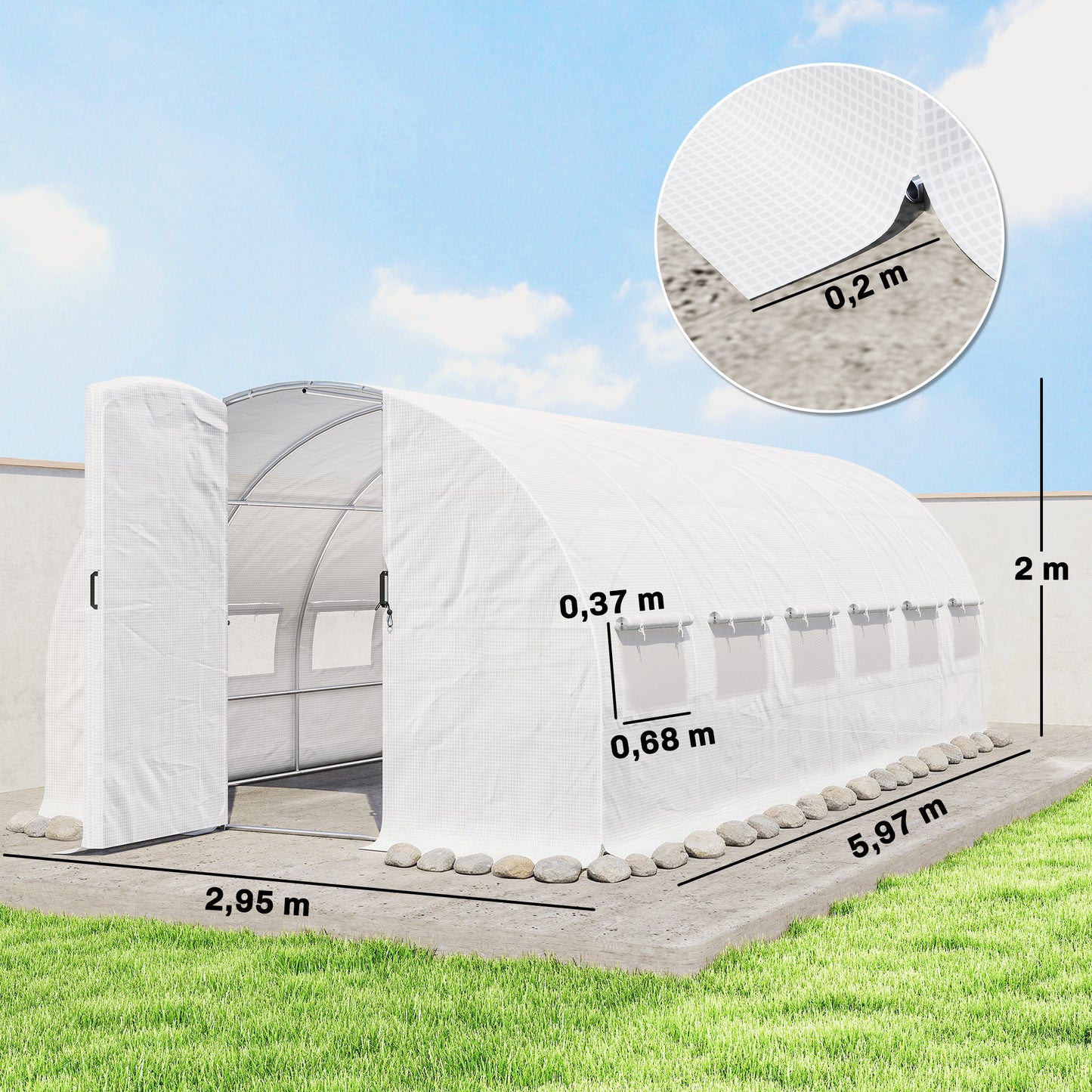 Outsunny Invernadero De Túnel 6x3x2 M Con Puerta Con Bisagras Y Ventanas Blanco_2