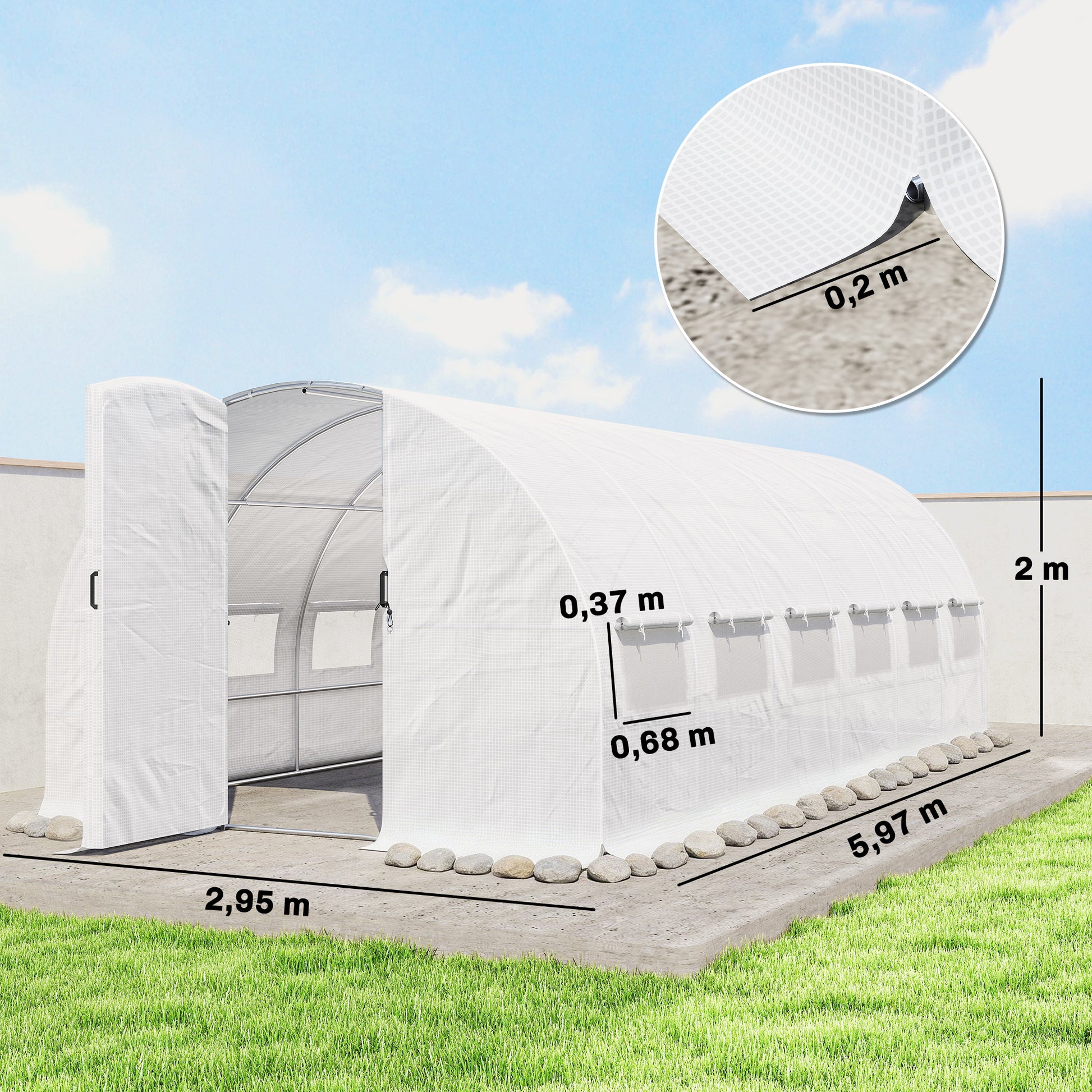 Outsunny Invernadero De Túnel 6x3x2 M Con Puerta Con Bisagras Y Ventanas Blanco_2