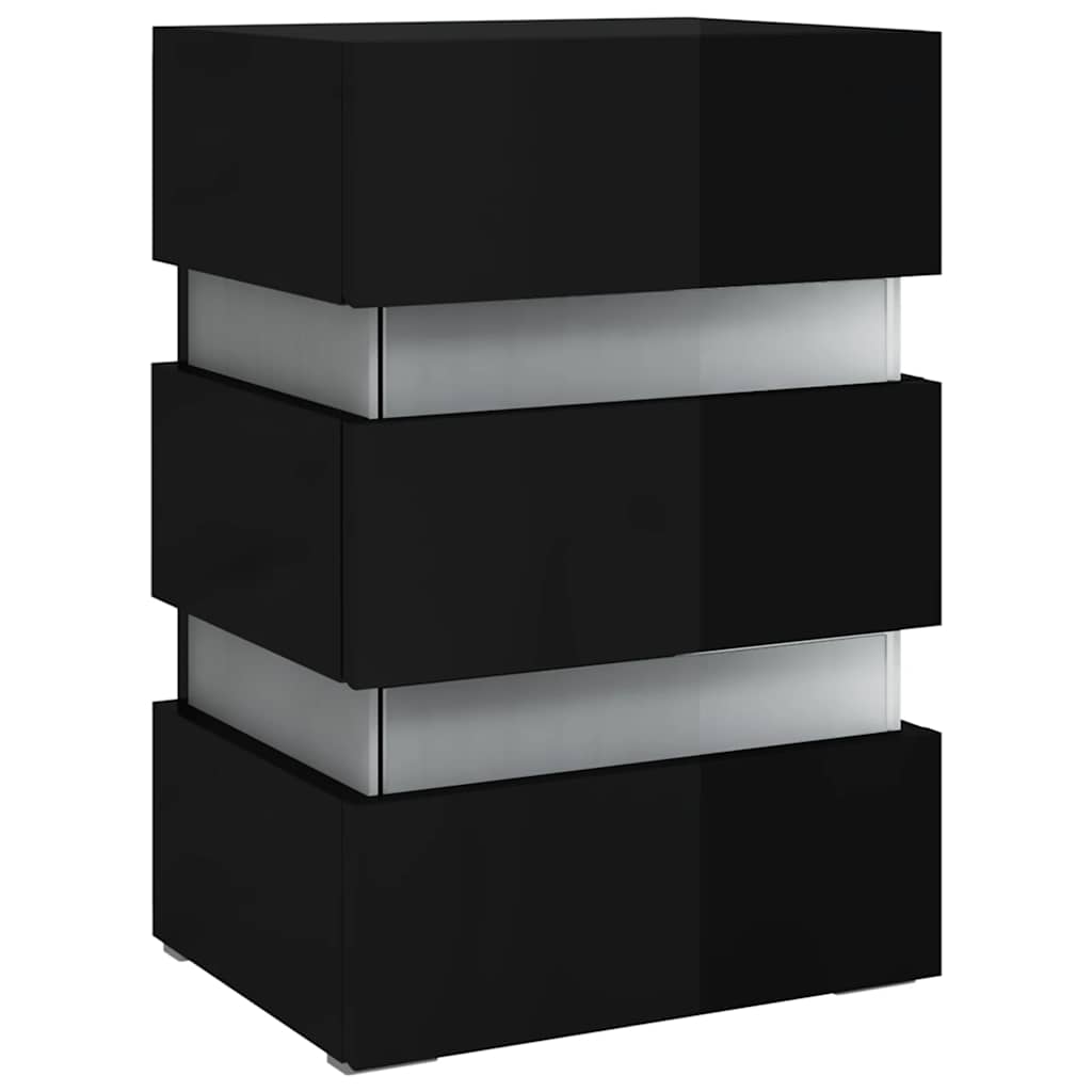 Mesita De Noche Led Madera Ingeniería Negro Brillo 45x35x67 Cm_2