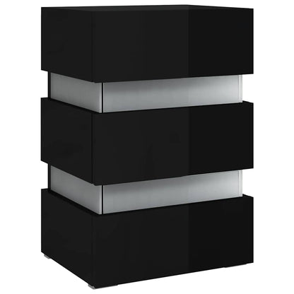 Mesita De Noche Led Madera Ingeniería Negro Brillo 45x35x67 Cm_2