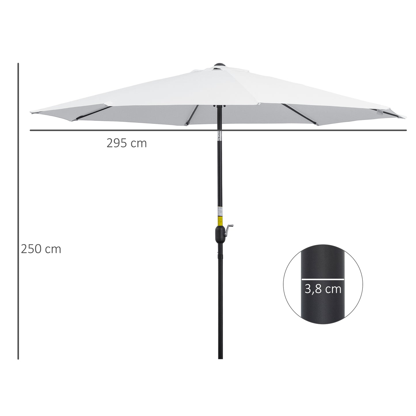 Outsunny Sombrilla De Jardín Ø295x250 Cm Con Manivela E Inclinación Blanco_2