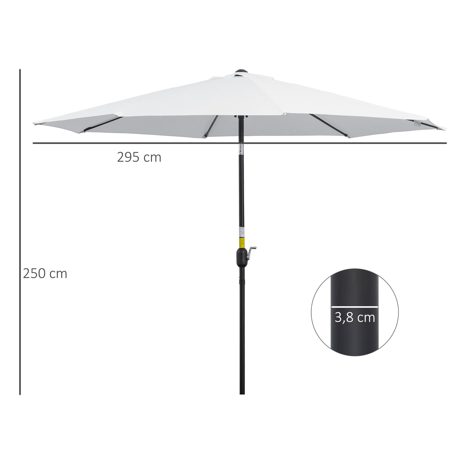 Outsunny Sombrilla De Jardín Ø295x250 Cm Con Manivela E Inclinación Blanco_2