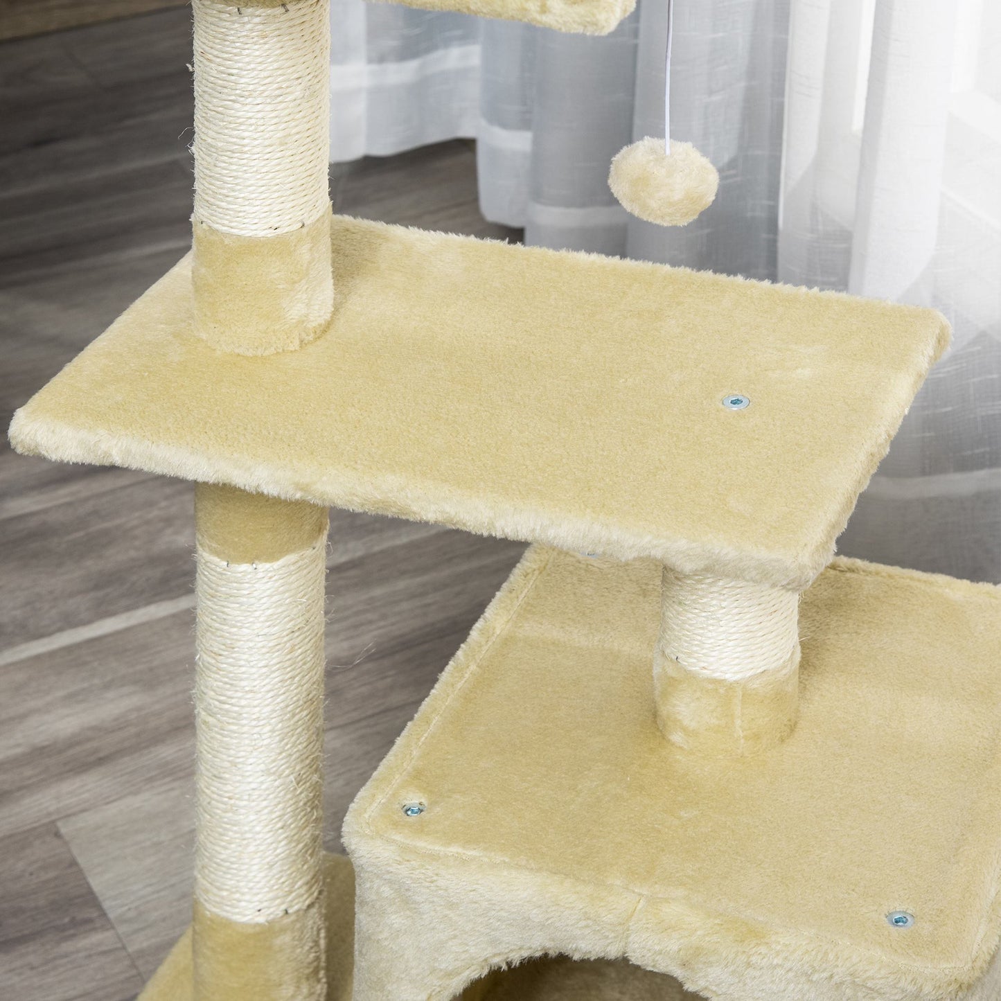 Pawhut Árbol Rascador Para Gatos 50x30x81,5 Cm Con Postes Plataformas Caja Bola_3