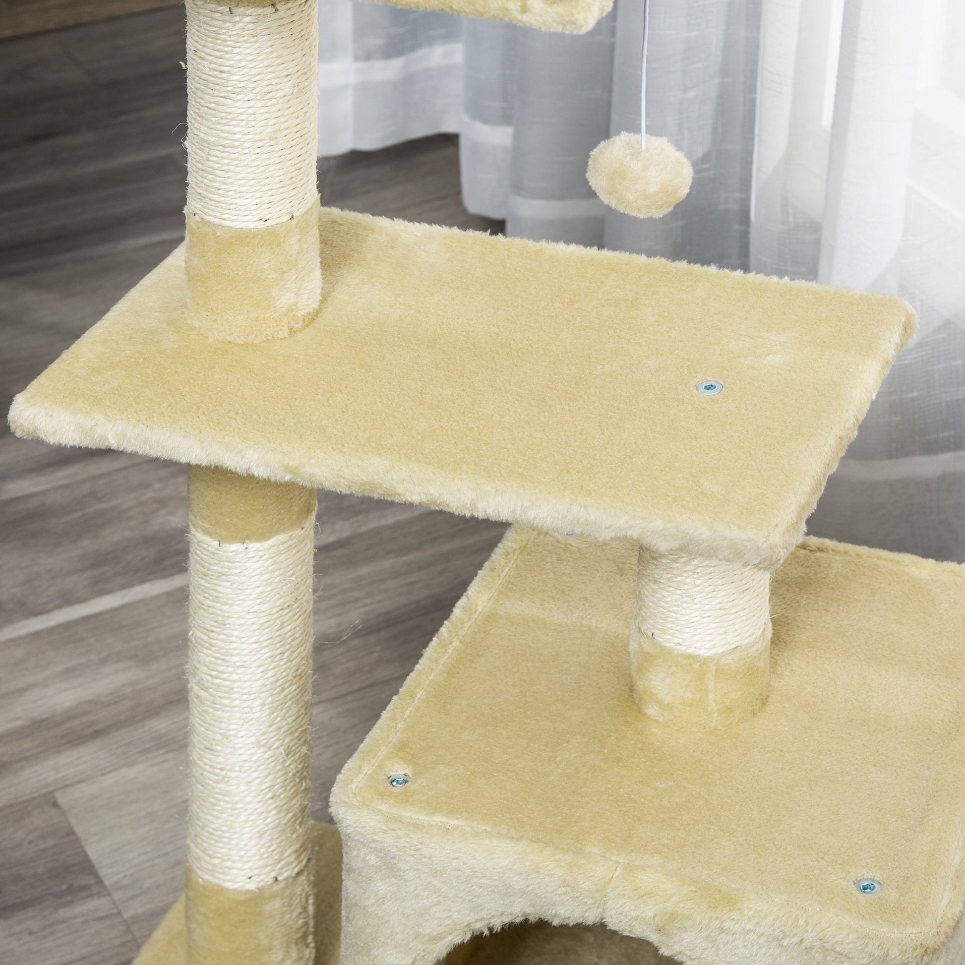 Pawhut Árbol Rascador Para Gatos 50x30x81,5 Cm Con Postes Plataformas Caja Bola_3