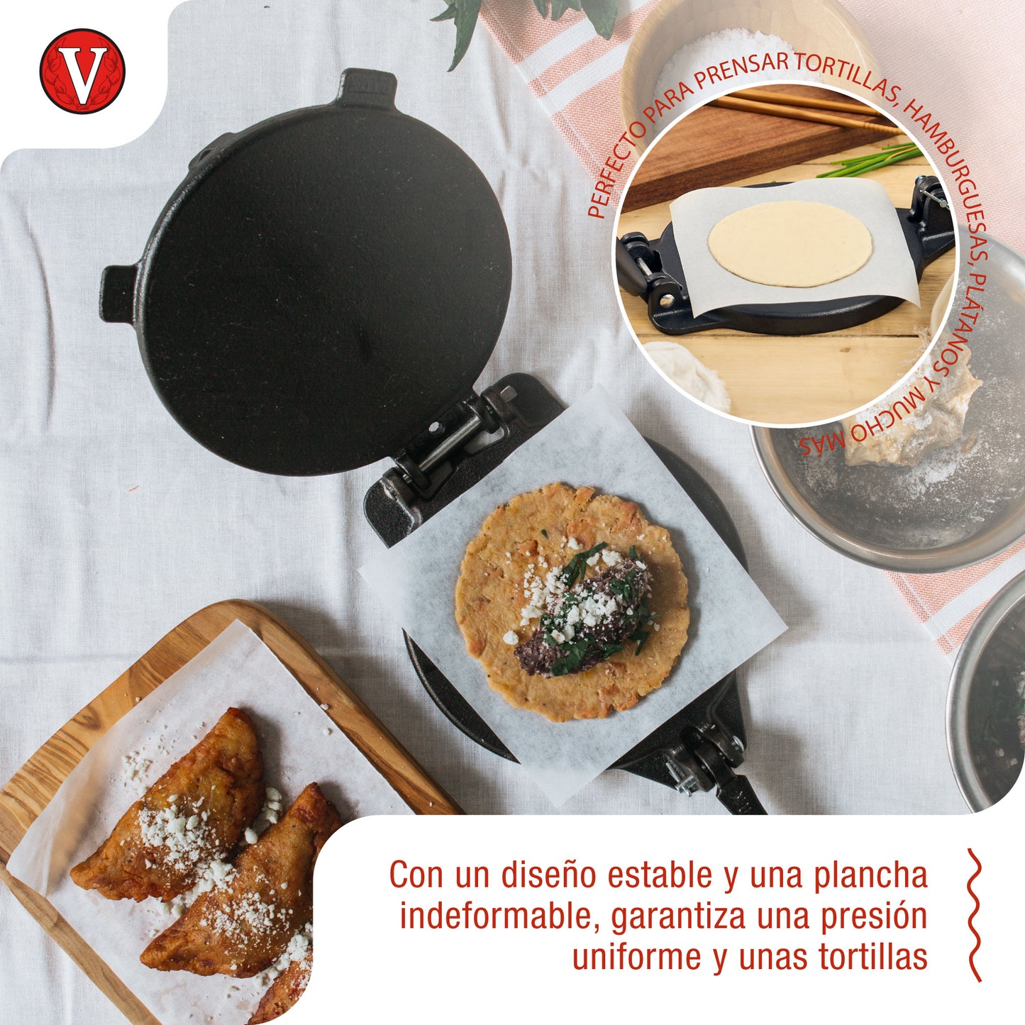 Victoria Prensa Tortillera Para Tortillas Mexicanas Hierro Fundido Curado 20cm, Pataconera Colombiana, 36997, Negro_2