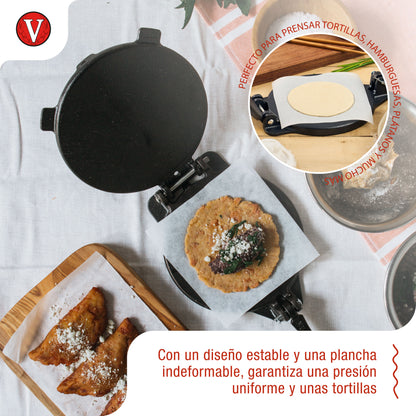 Victoria Prensa Tortillera Para Tortillas Mexicanas Hierro Fundido Curado 20cm, Pataconera Colombiana, 36997, Negro_2