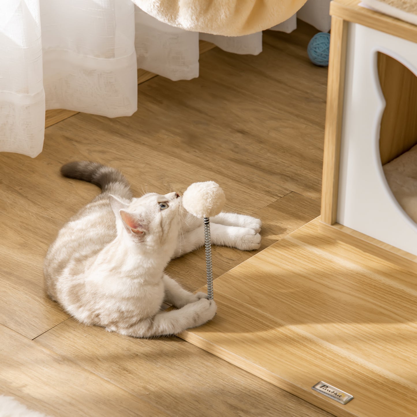 Pawhut Árbol Rascador Para Gatos Con Plataforma Altura 126 Cm Hamaca Caseta_4
