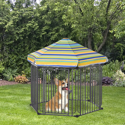 Pawhut Parque Para Perros 6 Vallas De Metal 61x76cm Con Techo Hexagonal Y Puerta_1