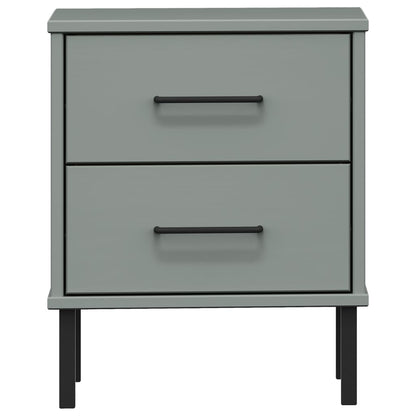 Mesita De Noche Patas De Metal Madera Maciza Pino Gris Oslo_2