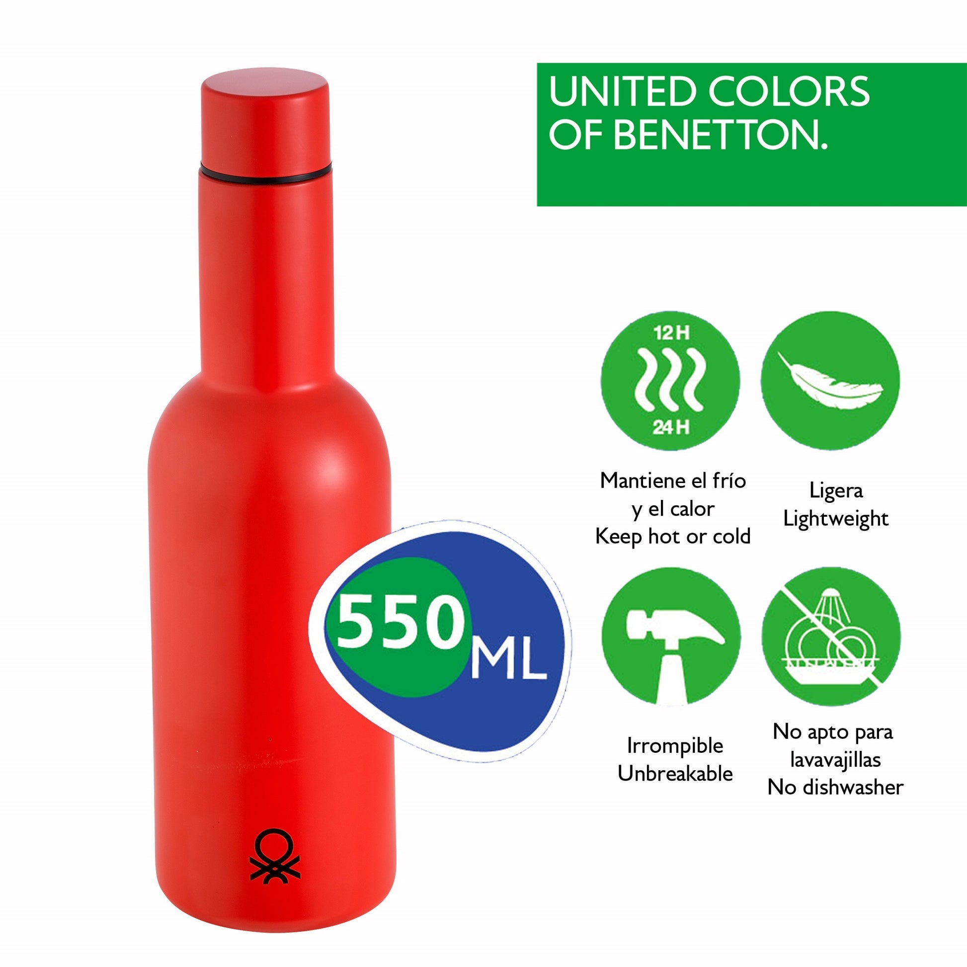 Botella De Agua 550ml Acero Inoxidable Rojo Casa Benetton_1