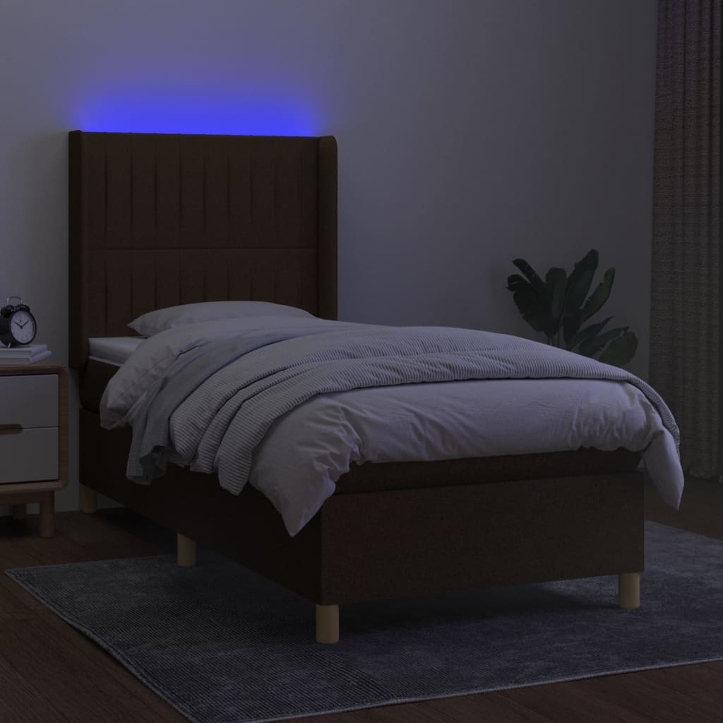 Cama Box Spring Colchón Y Luces Led Tela Marrón Oscuro 90x200cm / Vetonek_4