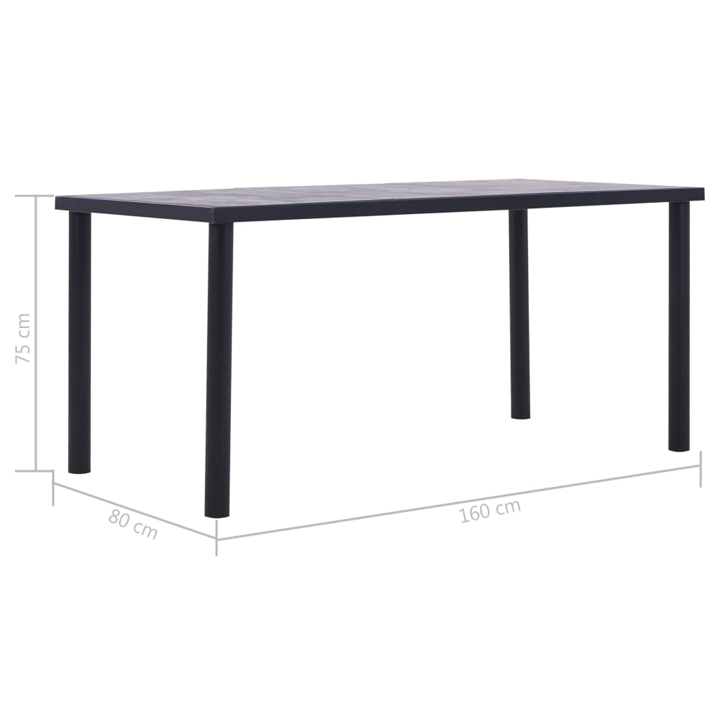 Mesa De Comedor De Mdf Negro Y Gris Hormigón 160x80x75 Cm_3