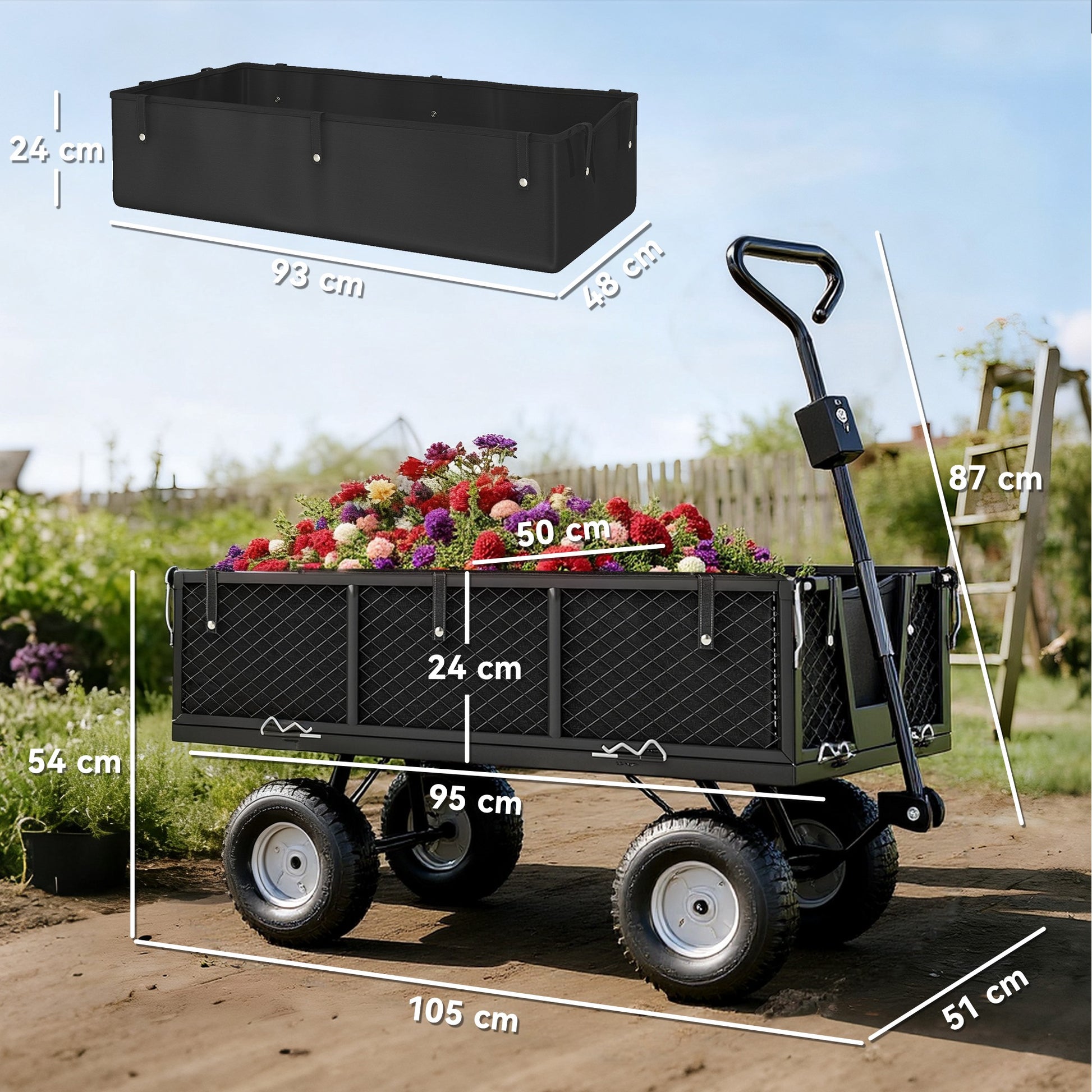 Outsunny Carrito De Jardín Con Ruedas Grandes_2