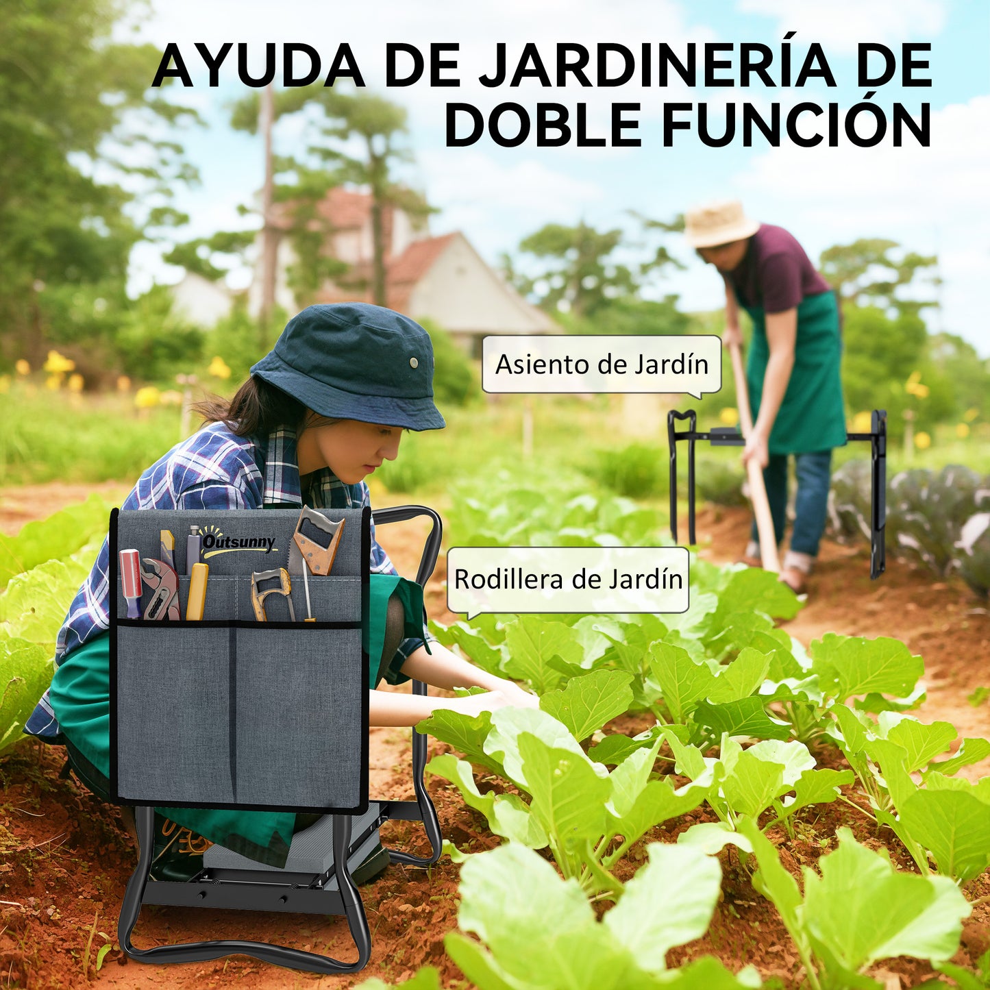 Outsunny Taburete De Jardín Plegable Con Almohadilla De Espuma Eva_3