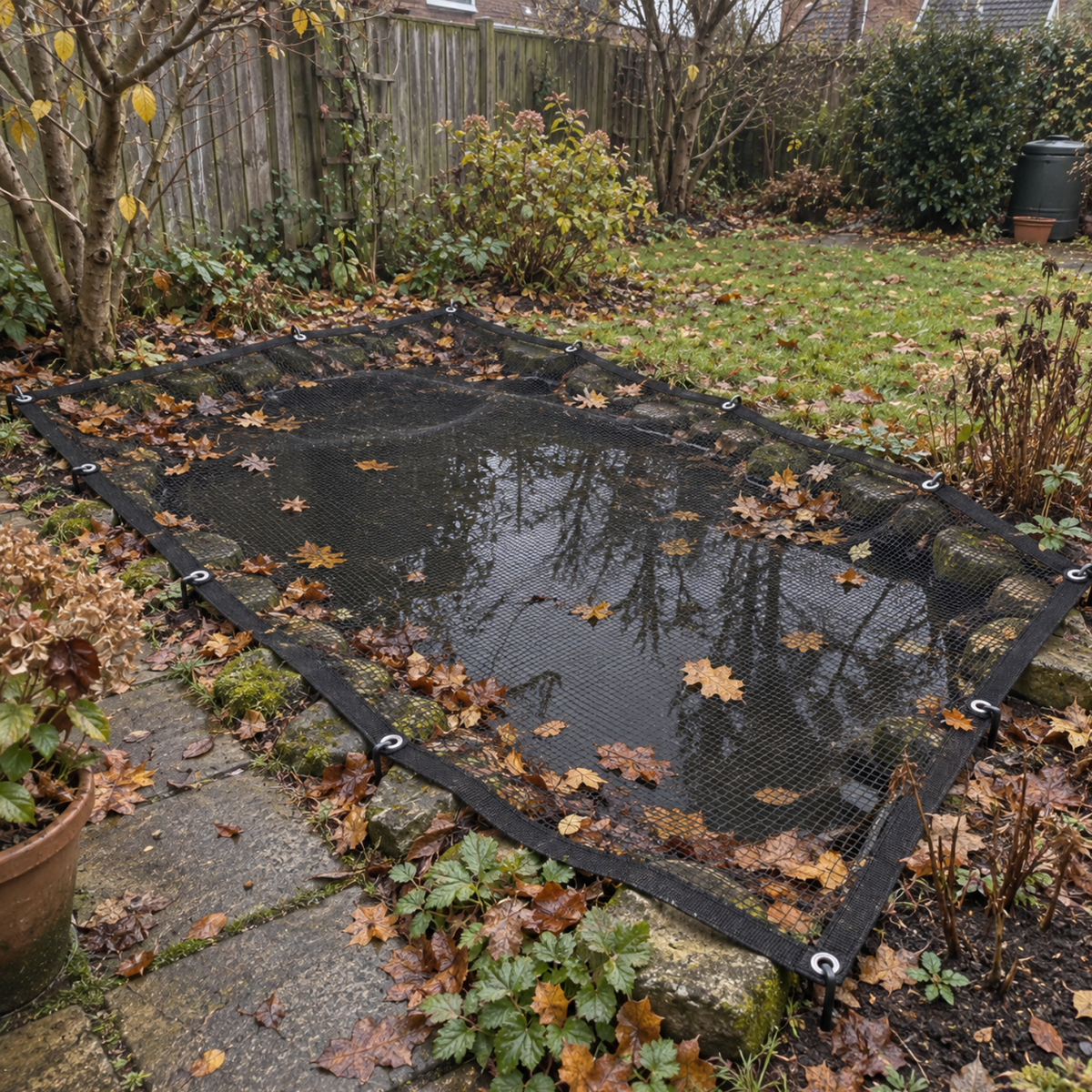 Cover Net Red Estanque 6x5m - Malla 10mm - Negro/verde - Con Estacas_4