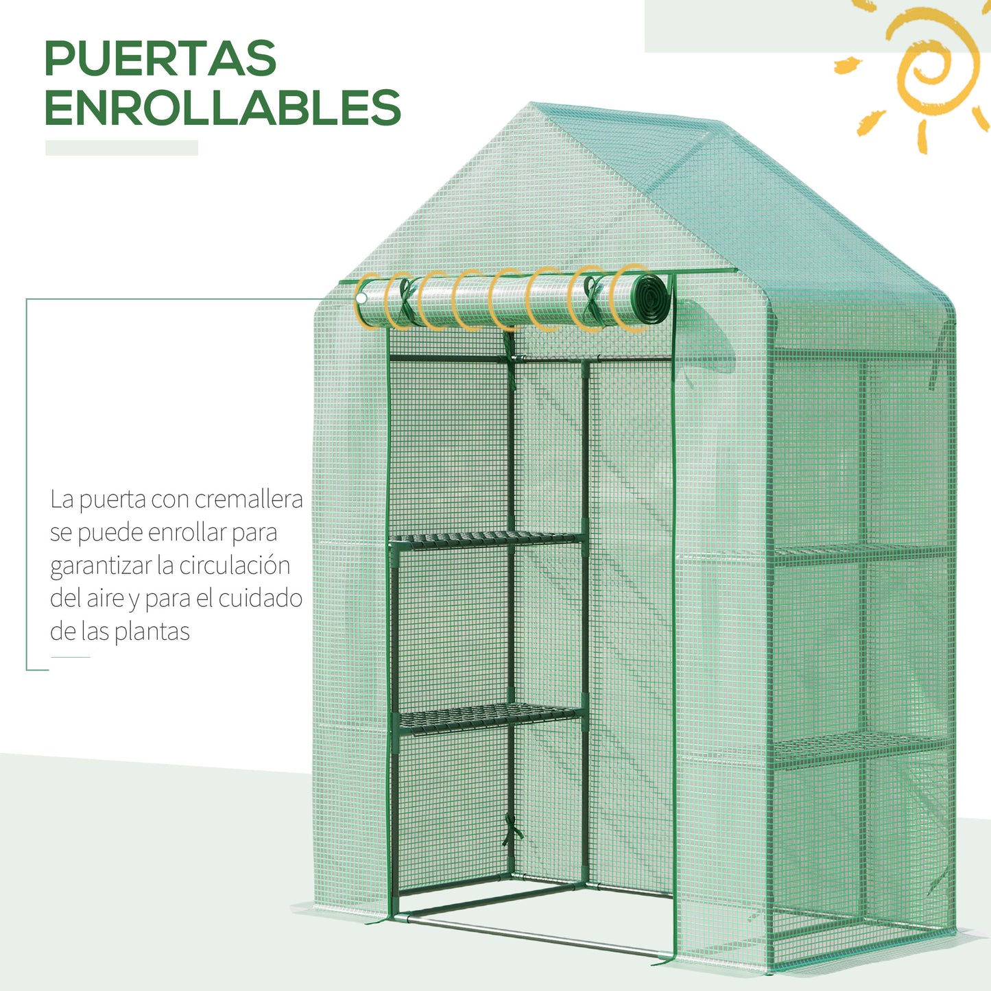 Outsunny Invernadero De Jardín 141x72x191 Cm Vivero Casero Con 4 Estantes Verde_4
