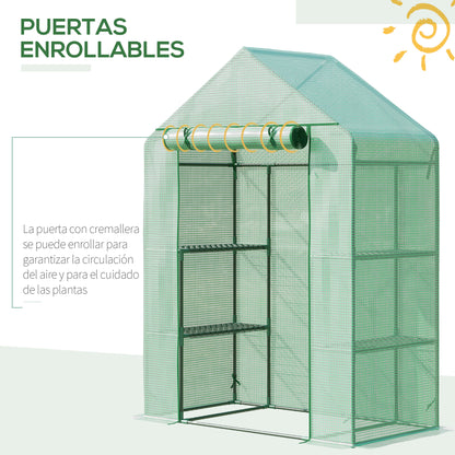 Outsunny Invernadero De Jardín 141x72x191 Cm Vivero Casero Con 4 Estantes Verde_4