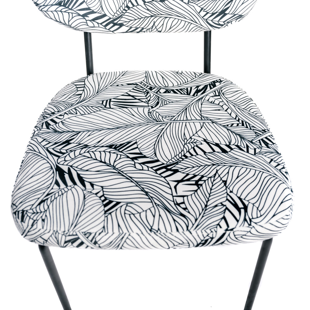 Juego De 4 Sillas De Comedor, Oficina, Cocina, Dormitorio Negro Blanco Tropical Follaje Patas De Metal 52x56x79cm - Muebles De Comedor_2