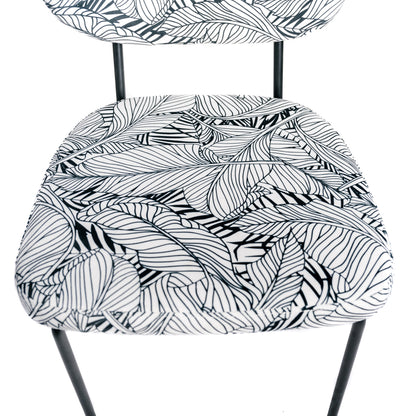 Juego De 4 Sillas De Comedor, Oficina, Cocina, Dormitorio Negro Blanco Tropical Follaje Patas De Metal 52x56x79cm - Muebles De Comedor_2
