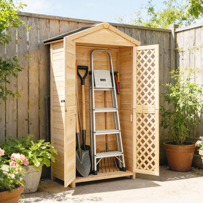 Armario De Exterior De Madera Con Techo De Asfalto 2 Puertas Ventiladas Estantes_4
