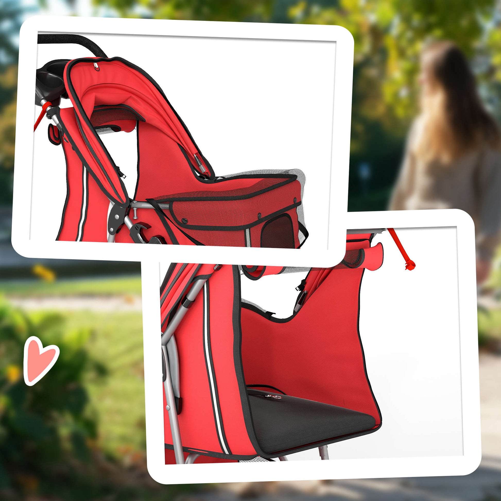 Pawhut Carrito Para Perros Plegable Con Cesta De Almacenaje 77x44x102 Cm Rojo_3