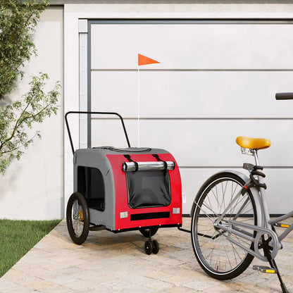 Remolque De Bicicleta Mascotas Hierro Tela Oxford Rojo Gris_1