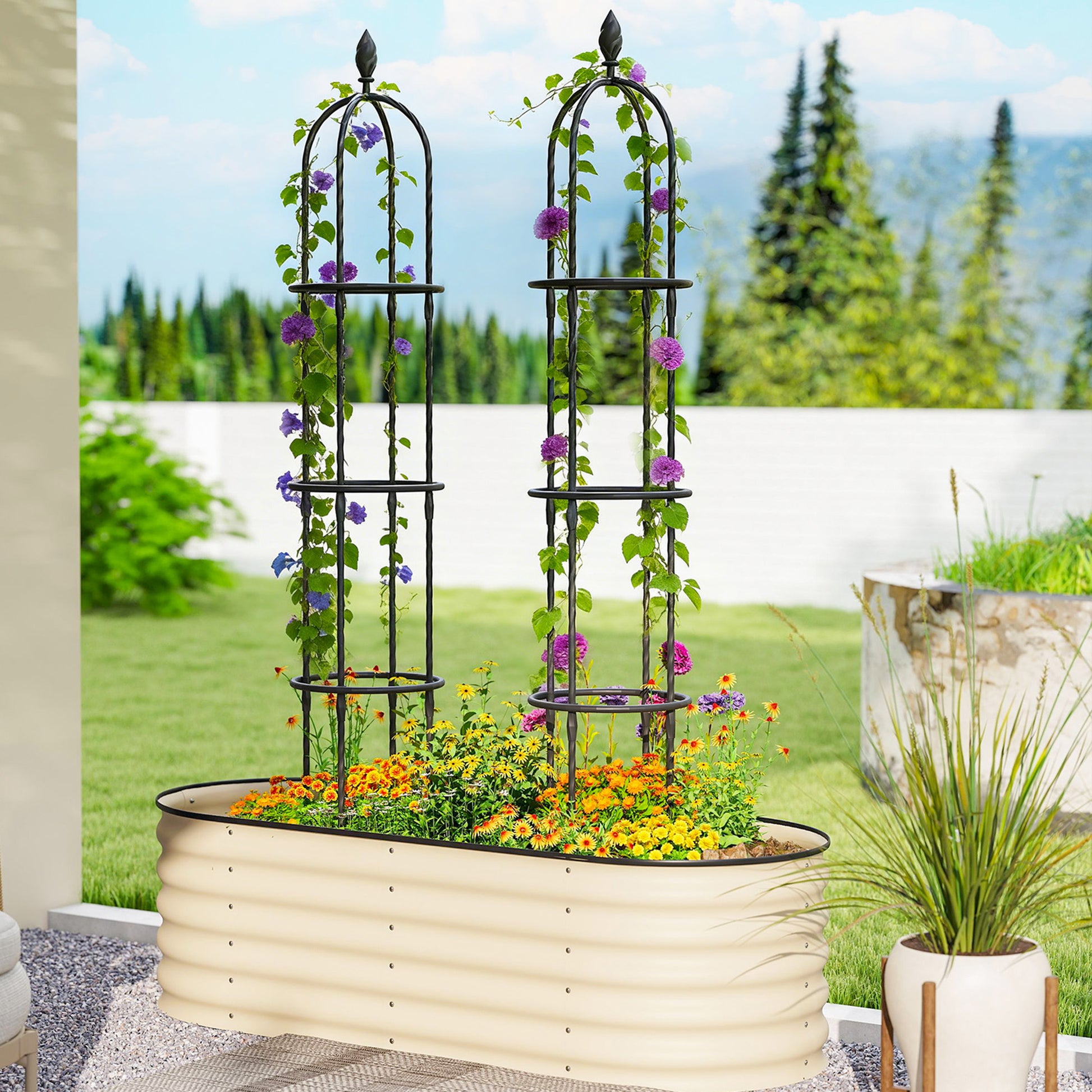 Outsunny Juego De 2 Obeliscos De Jardín De Acero 1,74 M Para Plantas Trepadoras_4