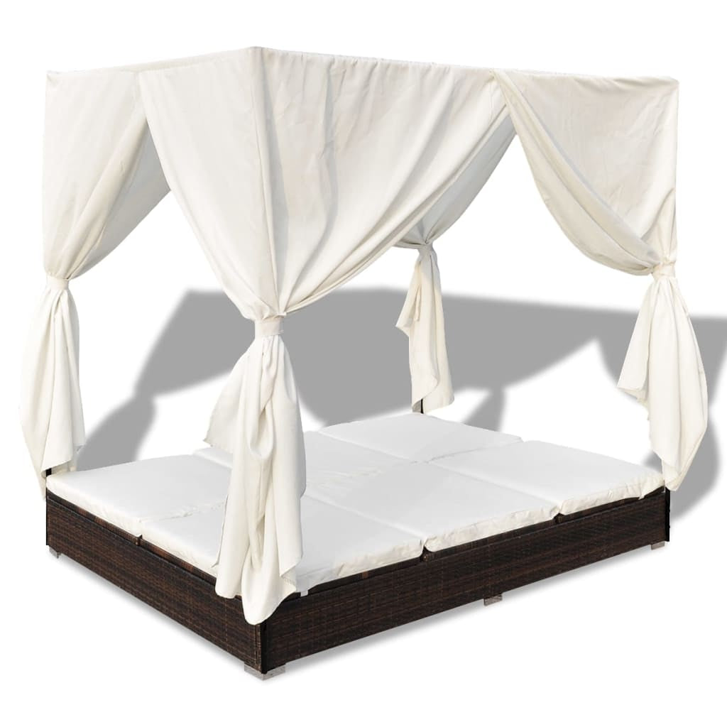 Vidaxl Tumbona Con Cortinas De Ratán Sintético Marrón_0