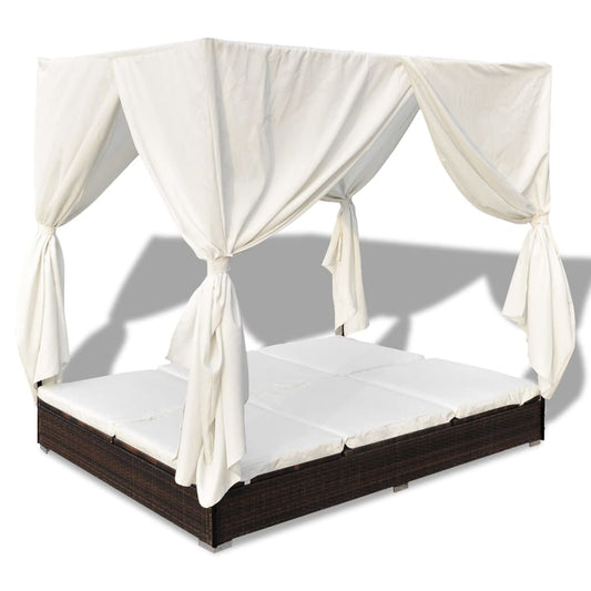 Vidaxl Tumbona Con Cortinas De Ratán Sintético Marrón_0