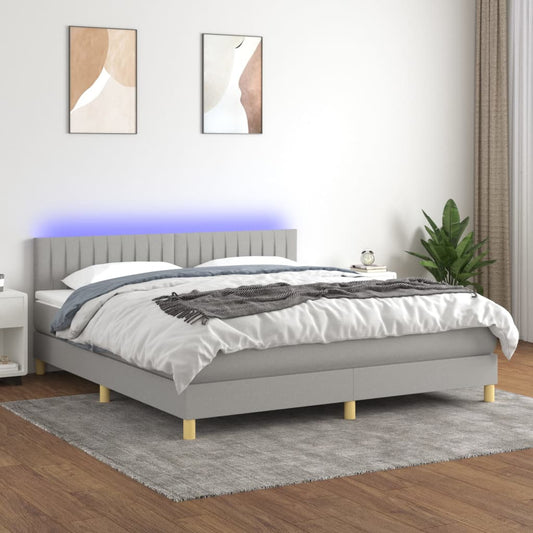 Cama Box Spring Con Colchón Tela Y Led Gris Claro 160x200 Cm / Vetonek_0