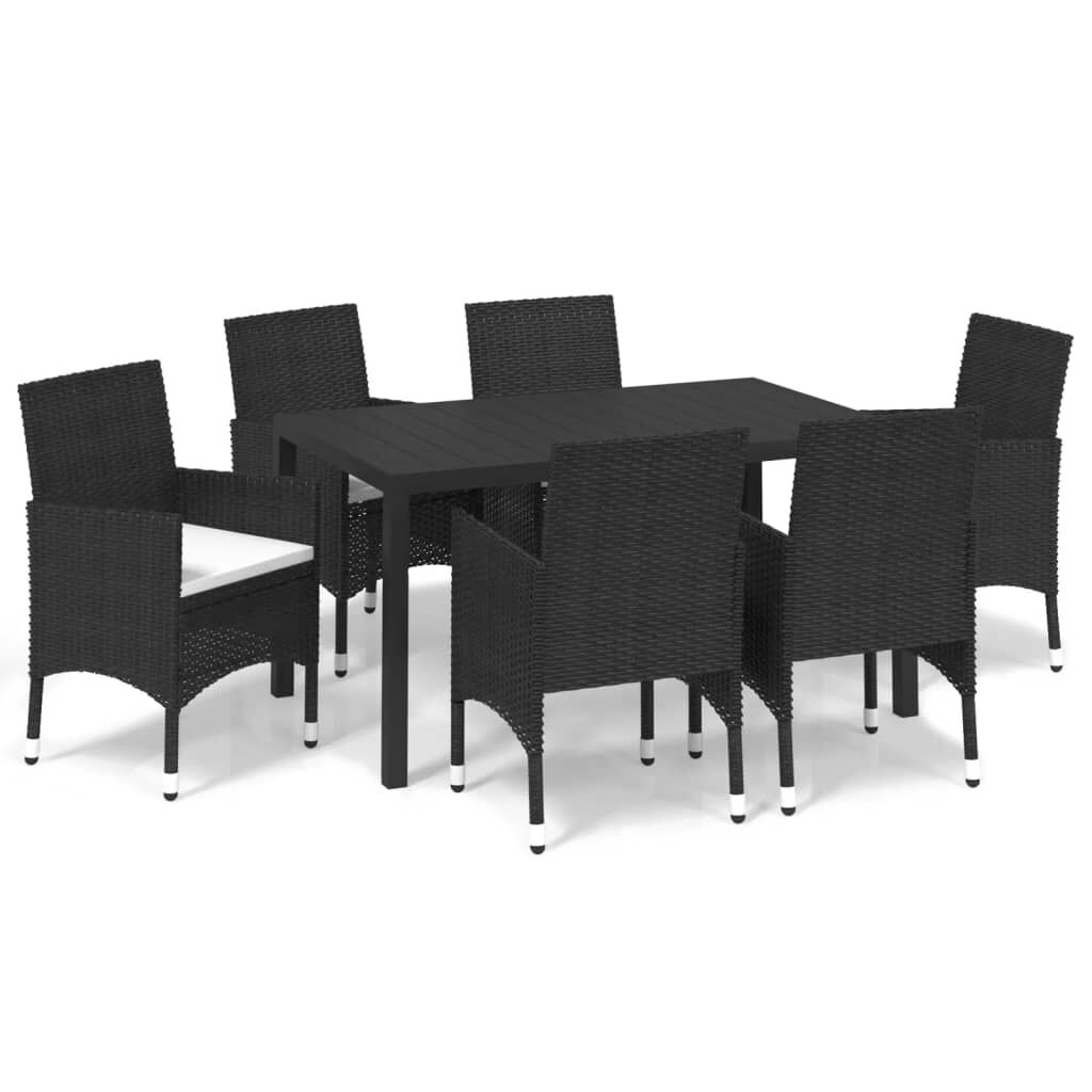 Vidaxl Set De Comedor De Jardín 7 Pzas Y Cojines Ratán Sintético Negro_0