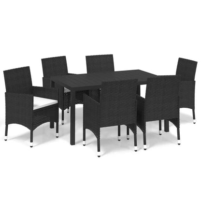 Vidaxl Set De Comedor De Jardín 7 Pzas Y Cojines Ratán Sintético Negro_0