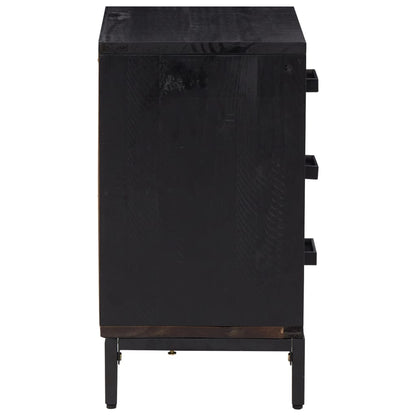 Mesita De Noche Madera Maciza Pino Reciclada Negra 40x30x55 Cm_3