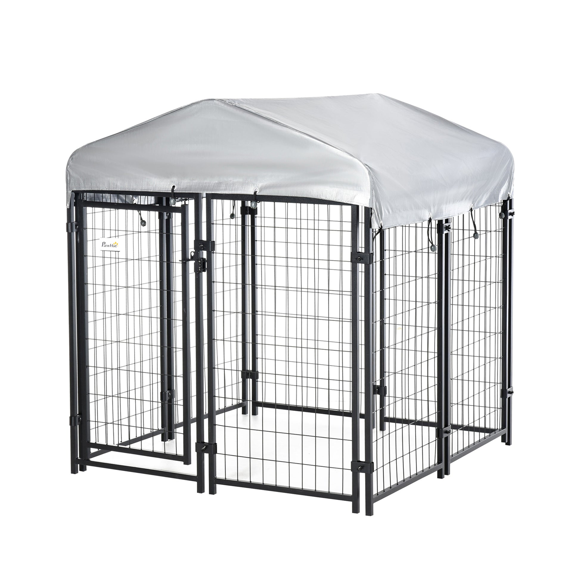 Pawhut Perrera De Exterior Con Techo 120x120x138 Cm Con Malla De Metal Y Puerta_0