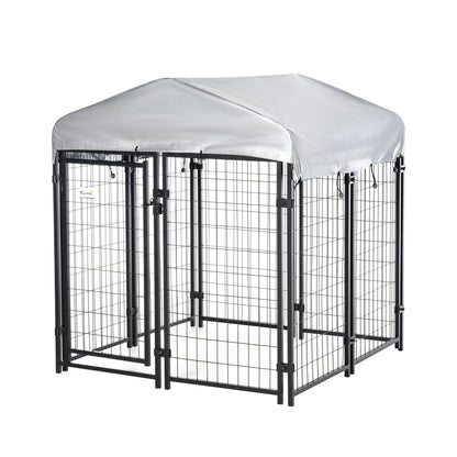 Pawhut Perrera De Exterior Con Techo 120x120x138 Cm Con Malla De Metal Y Puerta_0