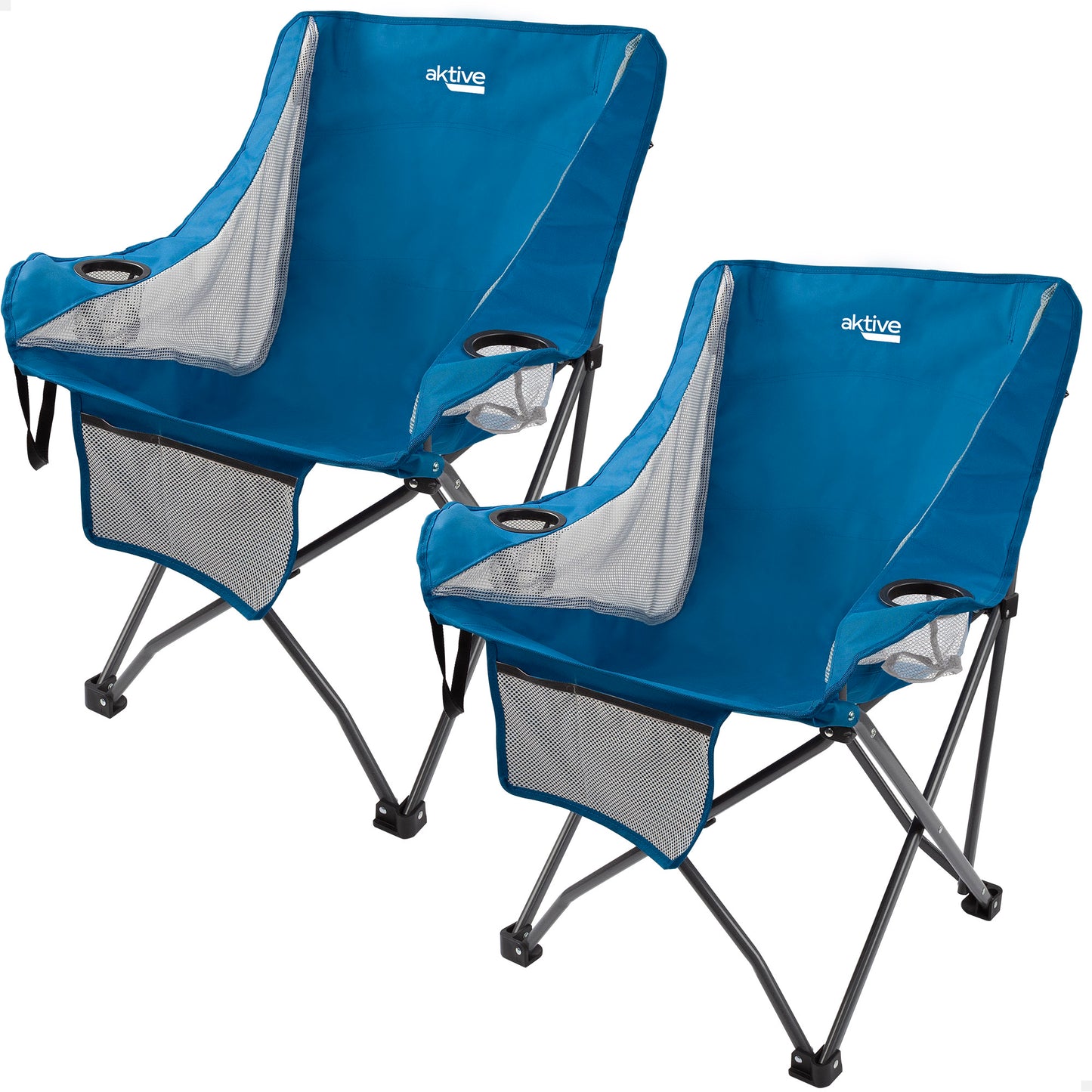 Pack 2 Sillones Plegables Camping Antivuelco Azul C/posavasos Y Bolsillo Aktive_0