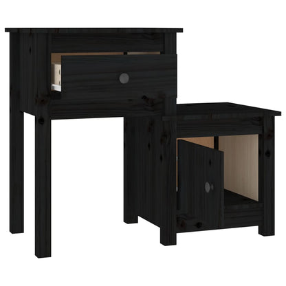 Mesitas De Noche 2 Uds Madera De Pino Negro 79,5x38x65,5 Cm_2