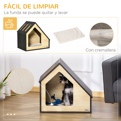 Pawhut Caseta Madera De Perros Interior Con Cojín 3 Ventilaciones 60x40x59,2 Cm_5