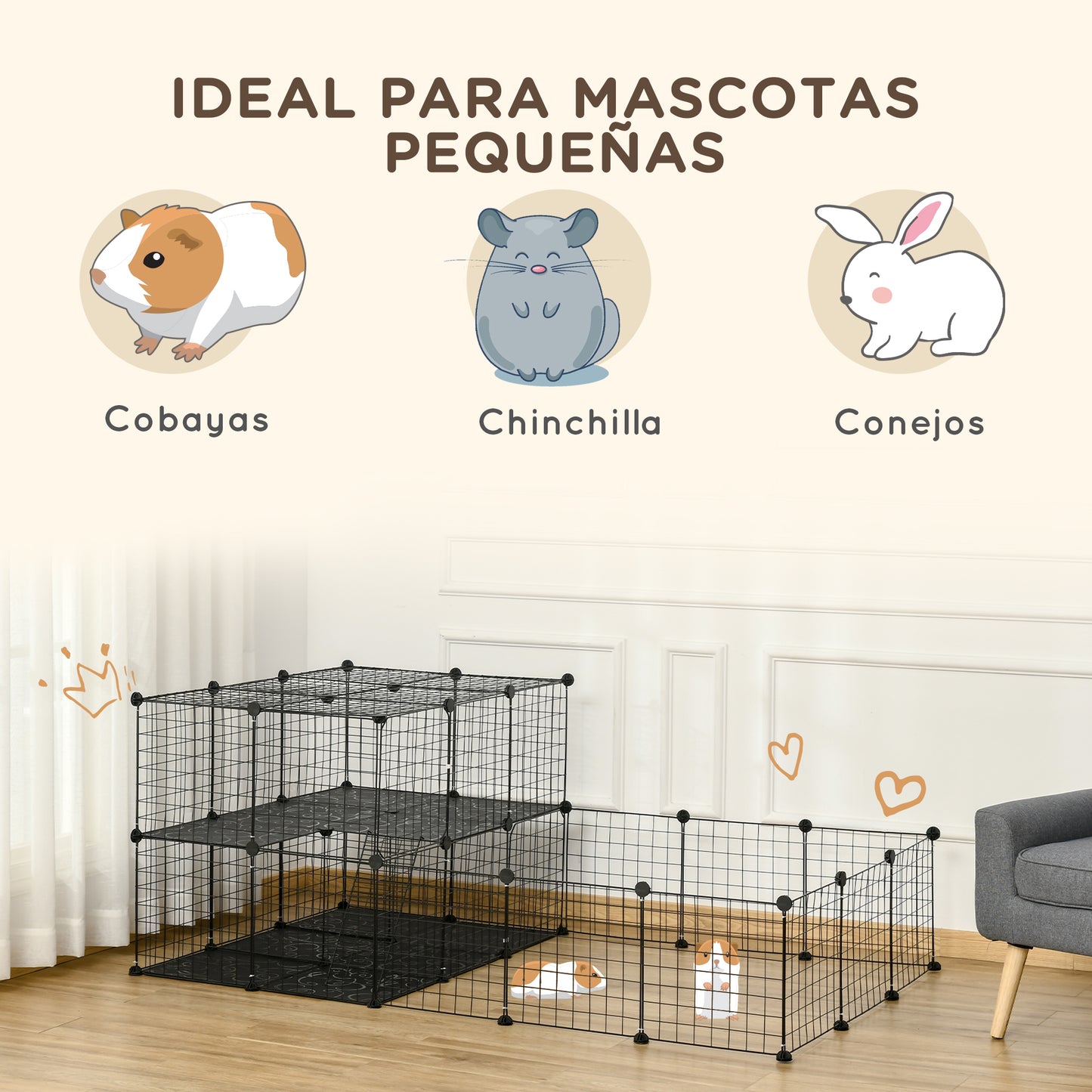 Pawhut Jaula Para Animales Pequeños Forma Personalizable 175x105x70 Cm Negro_3