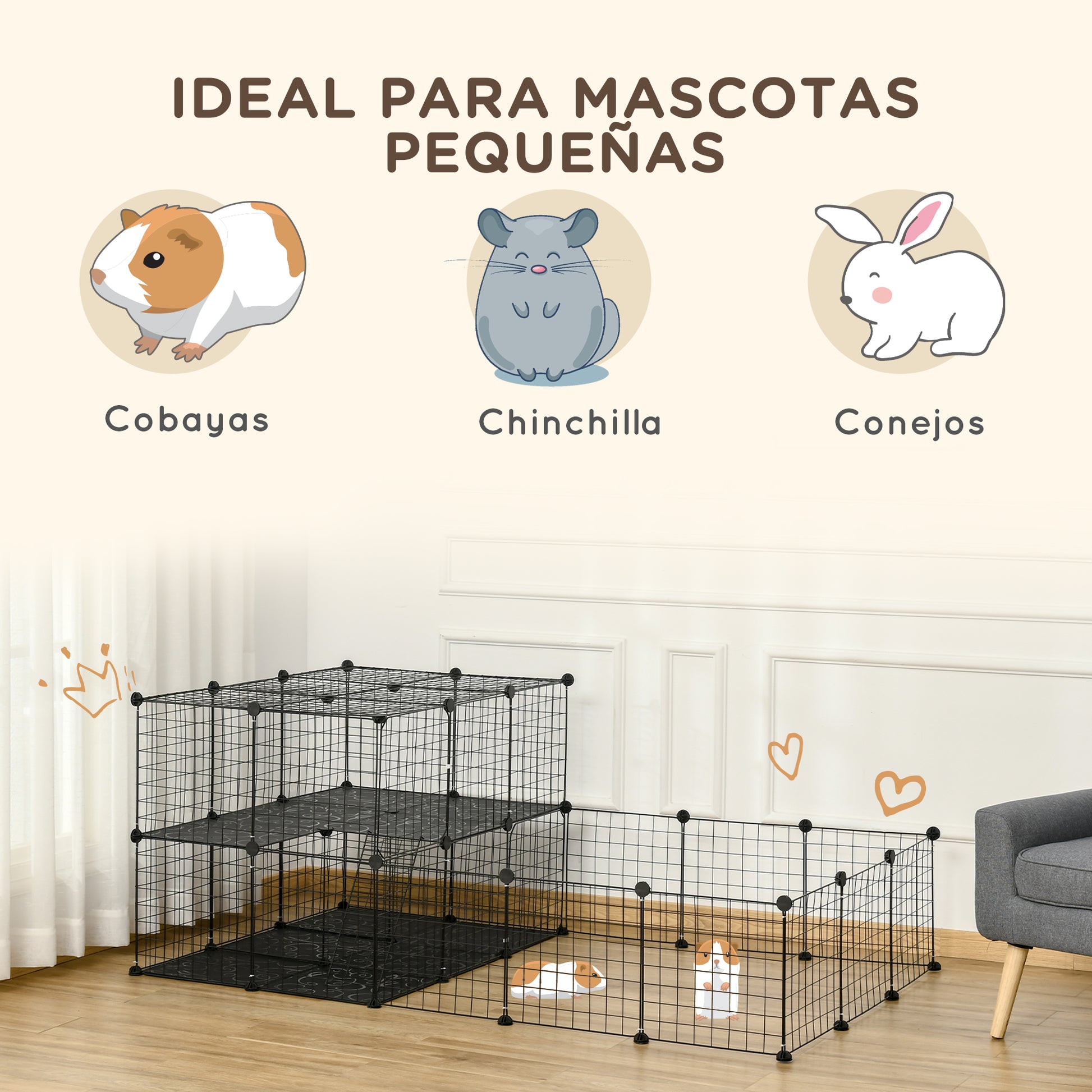 Pawhut Jaula Para Animales Pequeños Forma Personalizable 175x105x70 Cm Negro_3